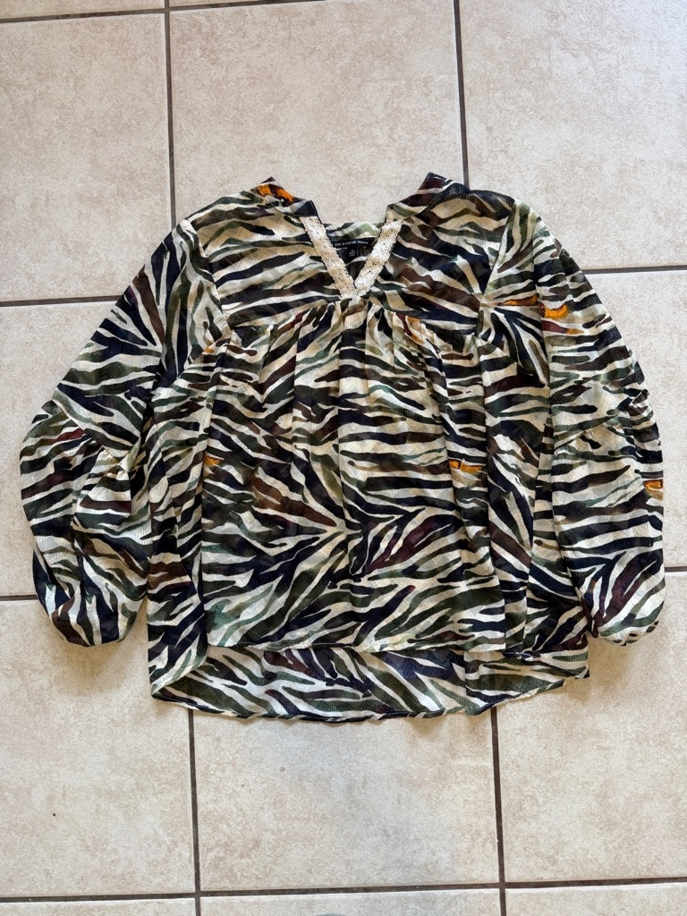 Zac & Rachel Olive and Black Zebra-Print V-Neck Blouse
